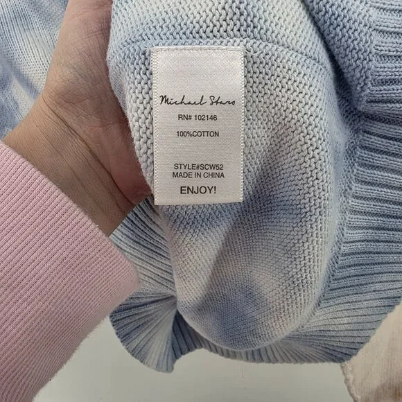 Michael Stars Blue Tan Tie Dye Cotton Sweater – Size M Colorblock Crop Pullover - Picture 5 of 8